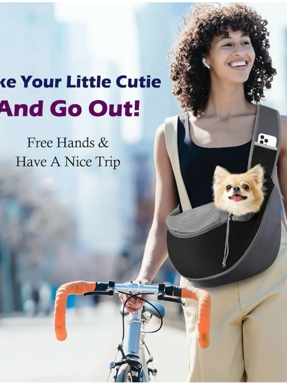 Hands-Free Pet Sling Carrier Chihuahua Yorkie Black/Gray- S to M-- up to 12 lbs